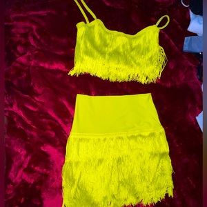 Lime fringe short set